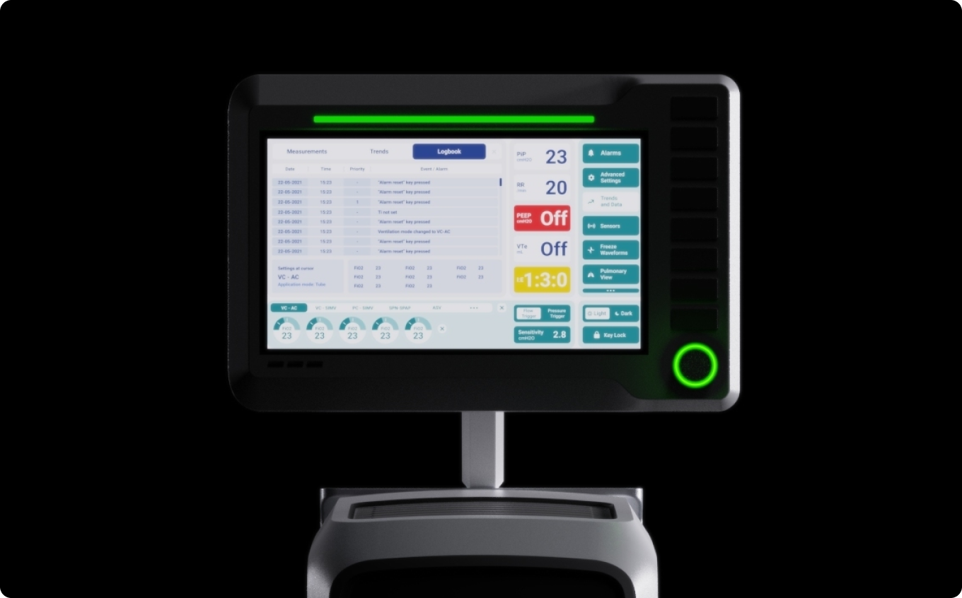 Ventilator HMI screen interface